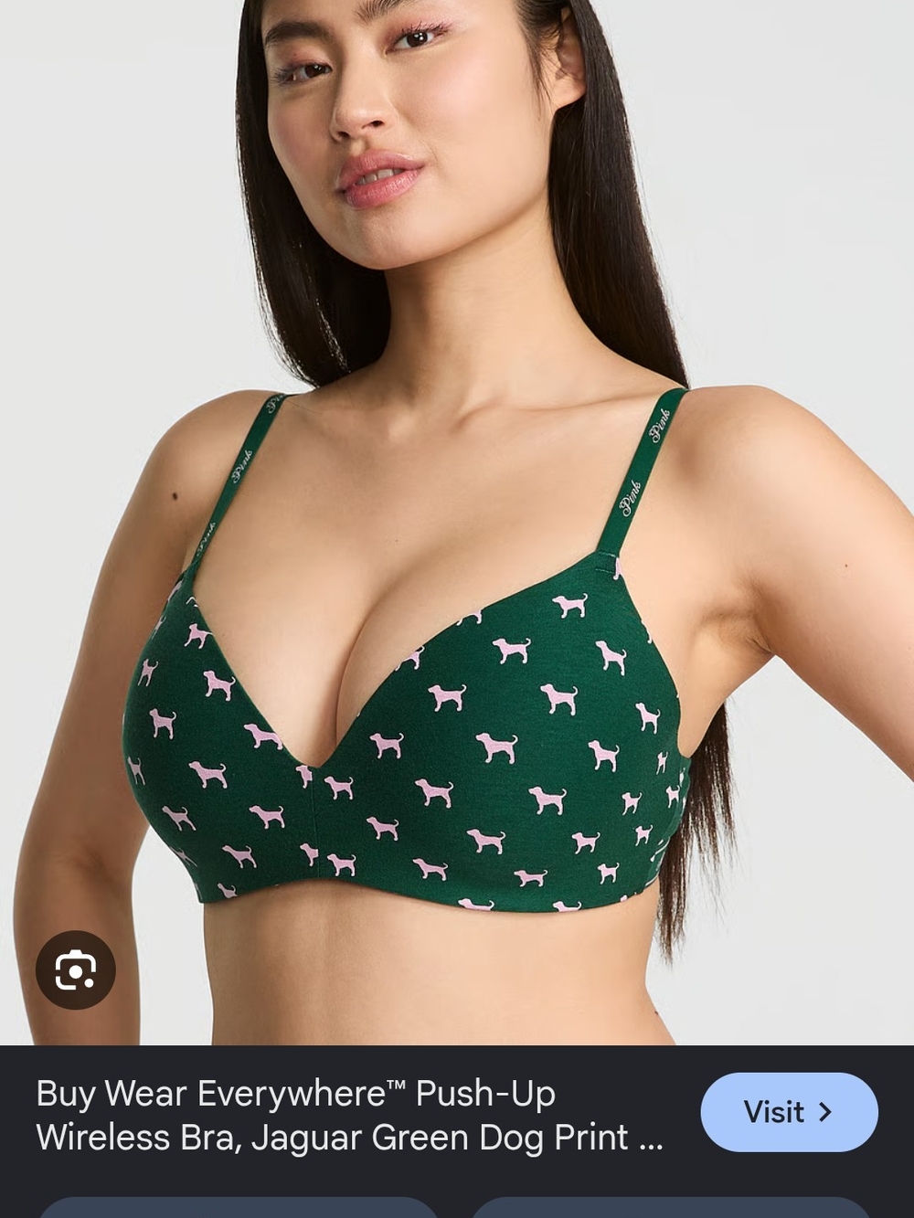 Push-Up Wireless Bra in Jaguar Green with Pink Dog Print